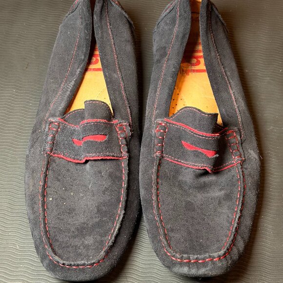 Public Opinion Men's Black Suede Driving Loafers Red Stitching US 14M - Picture 4 of 6